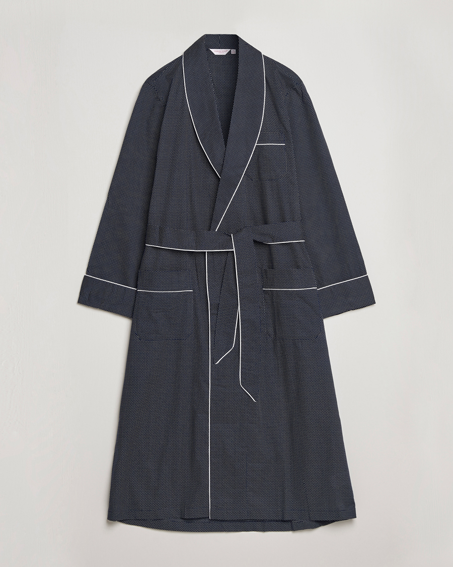 Homme | Peignoirs Et Pyjamas | Derek Rose | Polka Dot Cotton Satin Dressing Gown Navy