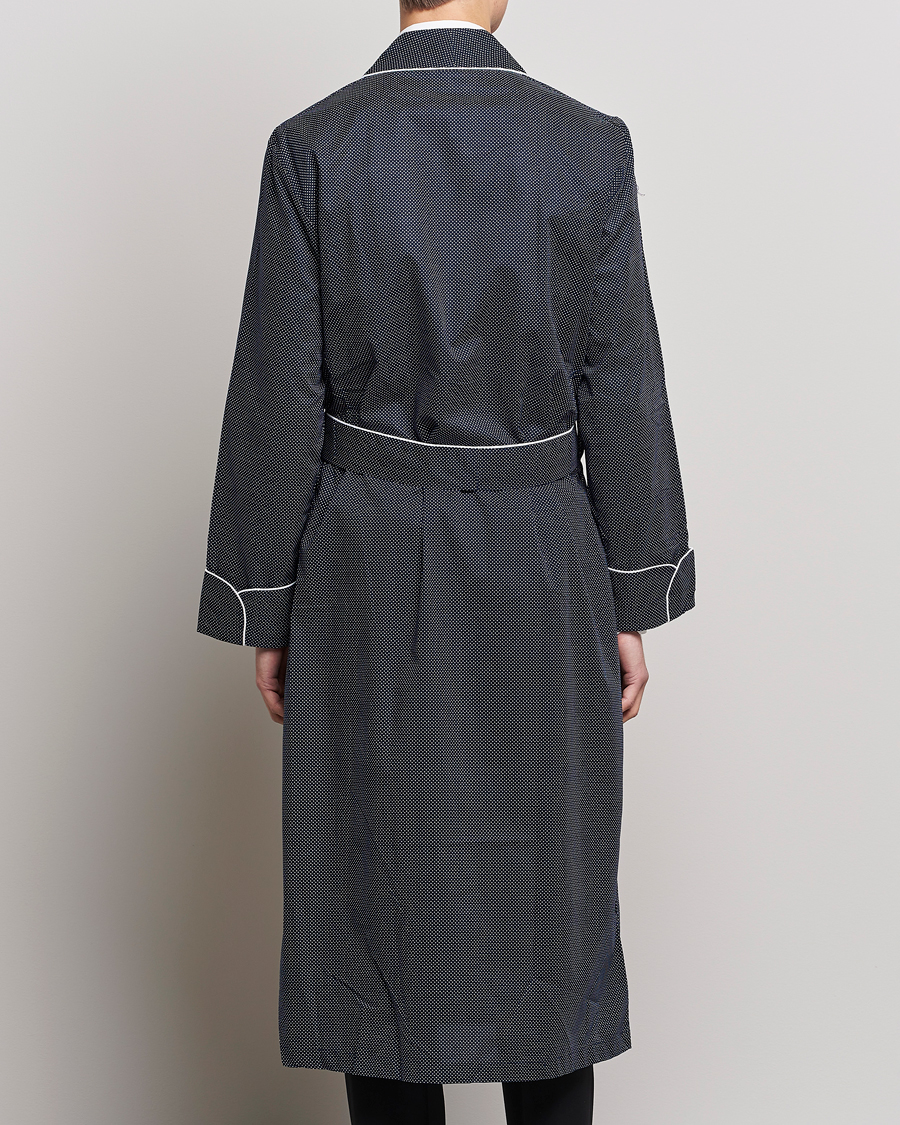 Homme | Peignoirs Et Pyjamas | Derek Rose | Polka Dot Cotton Satin Dressing Gown Navy