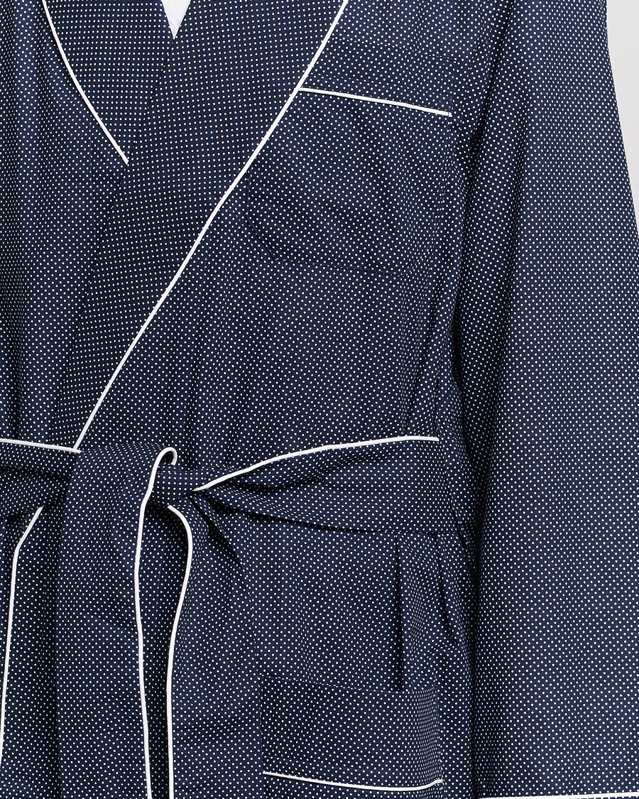 Homme | Peignoirs Et Pyjamas | Derek Rose | Polka Dot Cotton Satin Dressing Gown Navy
