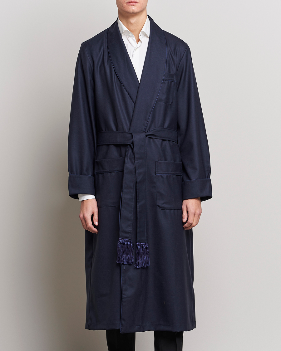 Homme | Sections | Derek Rose | Pure Wool Dressing Gown Navy
