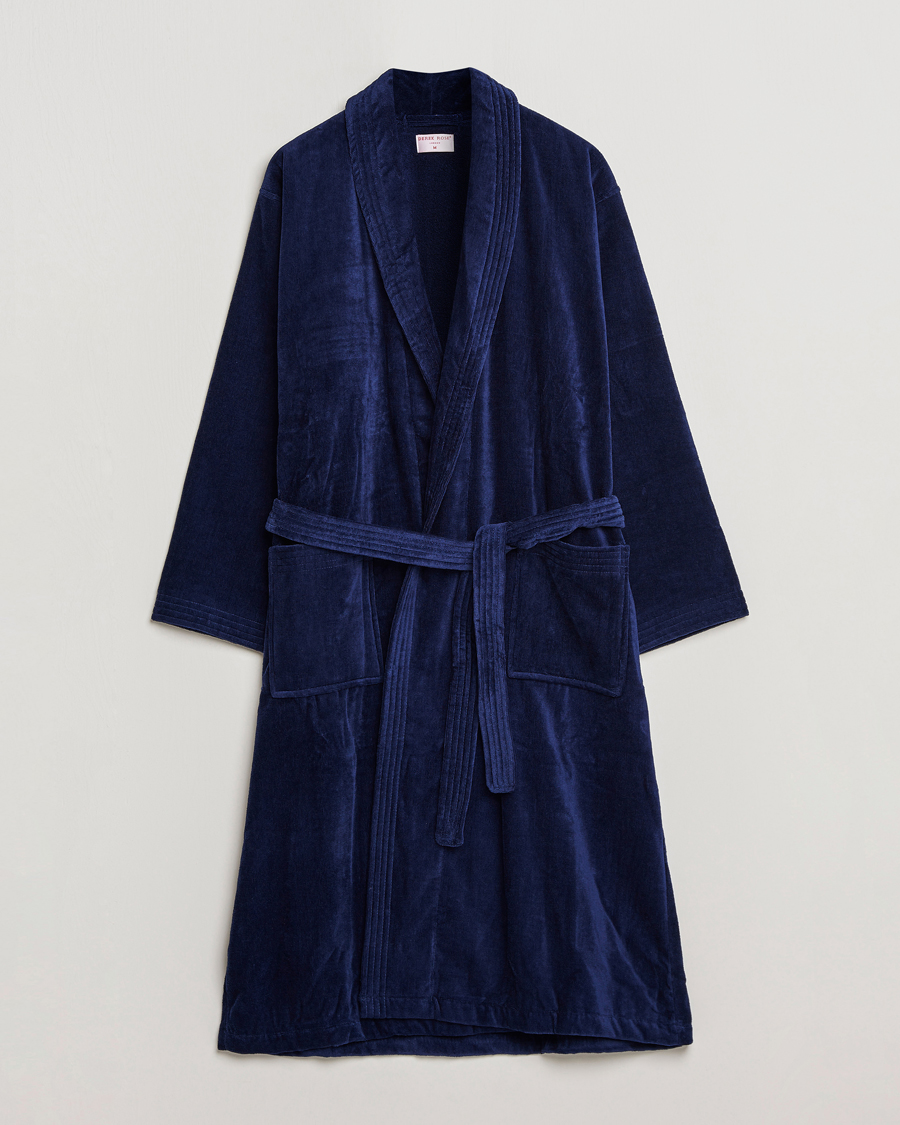 Homme | Peignoirs Et Pyjamas | Derek Rose | Cotton Velour Gown Navy