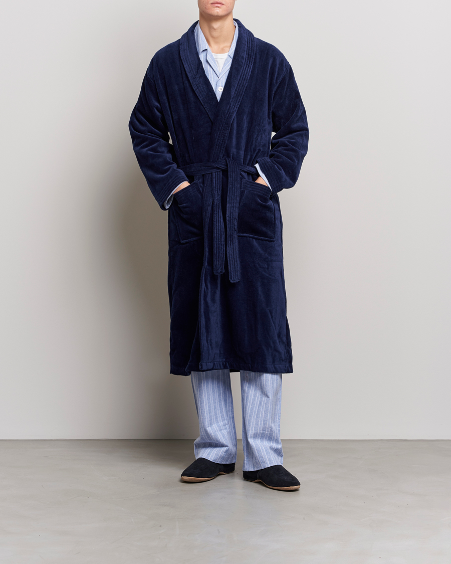 Homme | Peignoirs Et Pyjamas | Derek Rose | Cotton Velour Gown Navy