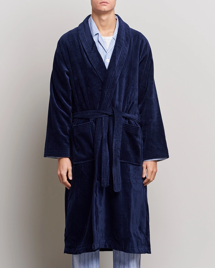 Homme | Peignoirs Et Pyjamas | Derek Rose | Cotton Velour Gown Navy