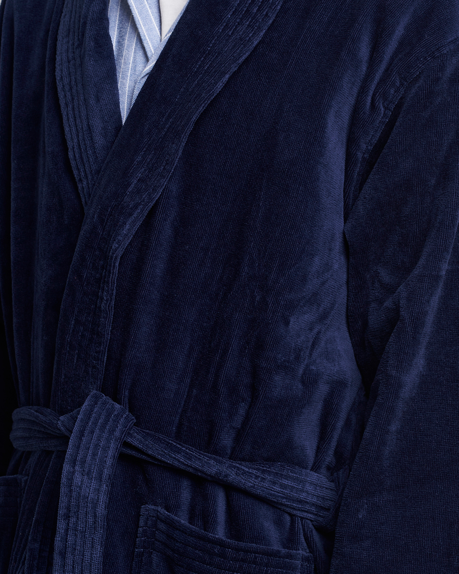 Homme | Peignoirs Et Pyjamas | Derek Rose | Cotton Velour Gown Navy