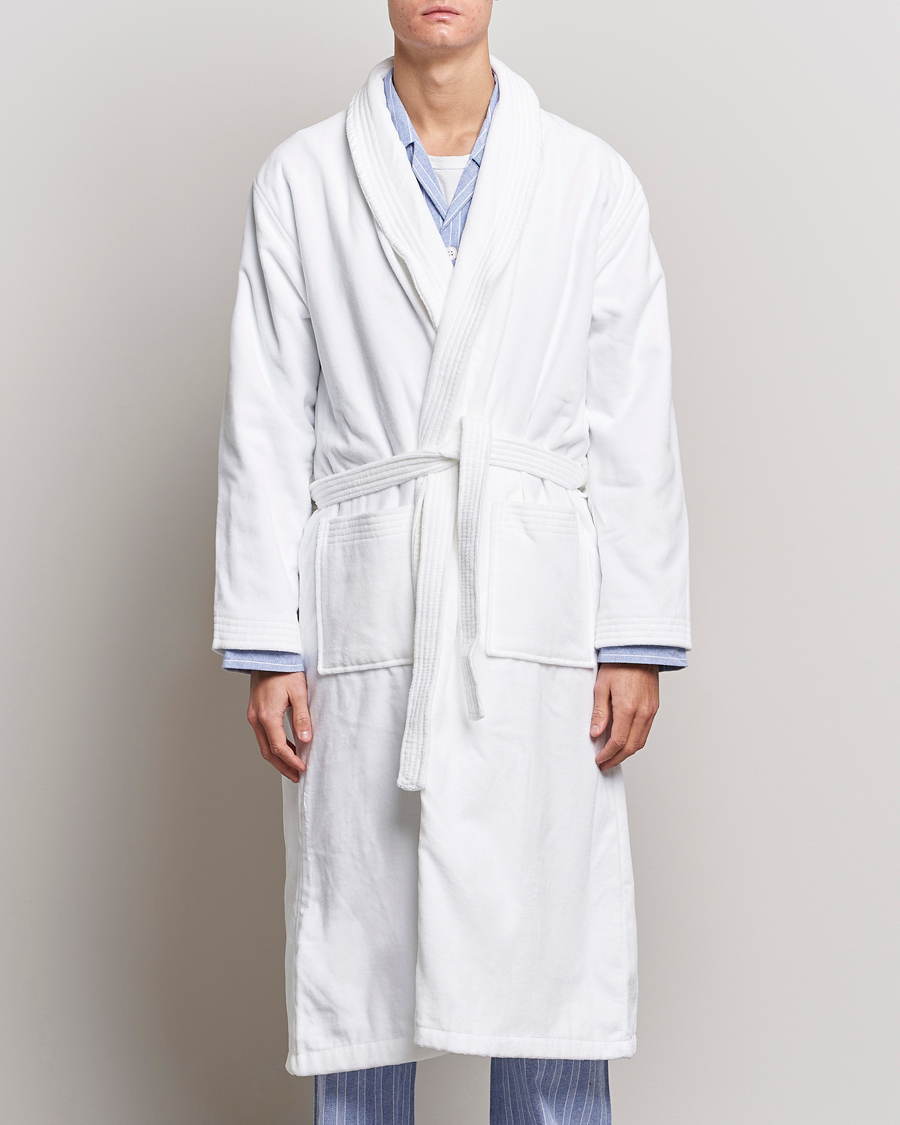 Homme | Derek Rose Cotton Velour Gown White | Derek Rose | Cotton Velour Gown White