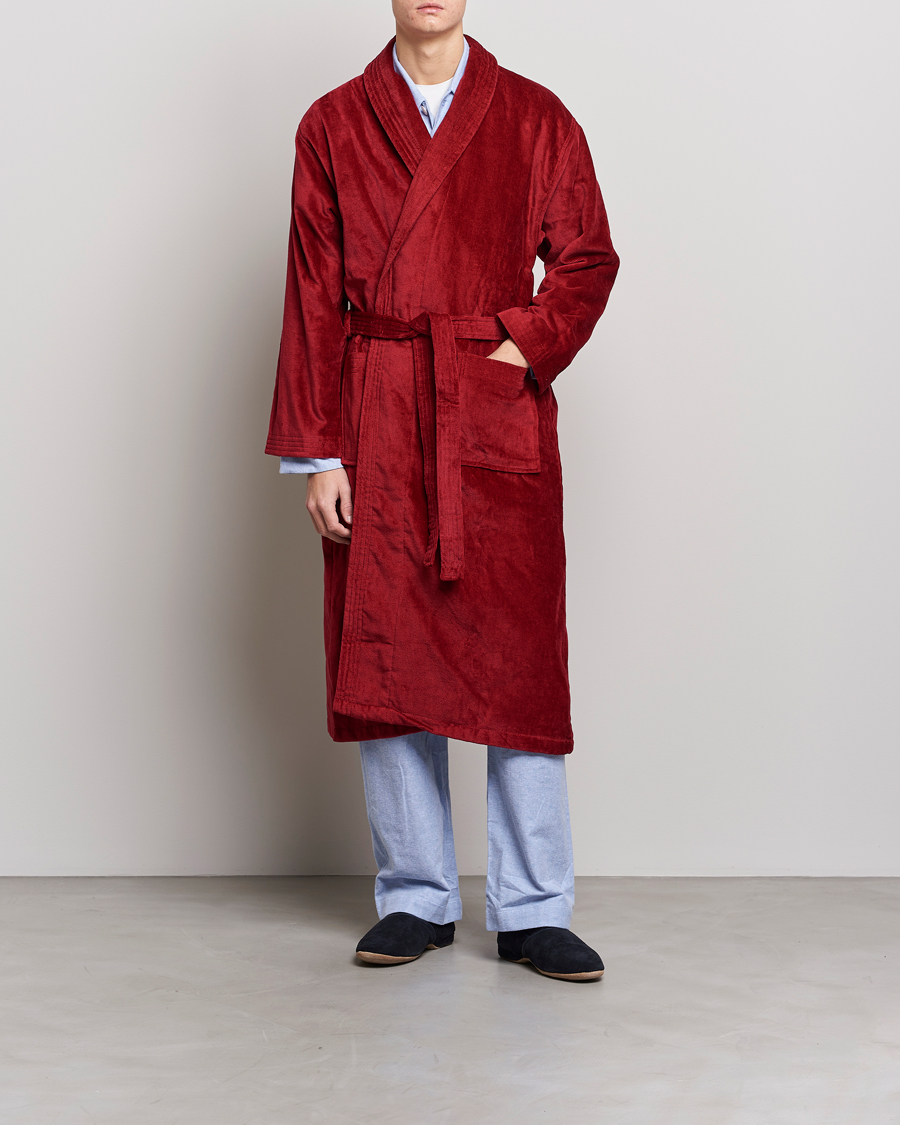 Homme | Peignoirs Et Pyjamas | Derek Rose | Cotton Velour Gown Wine Red