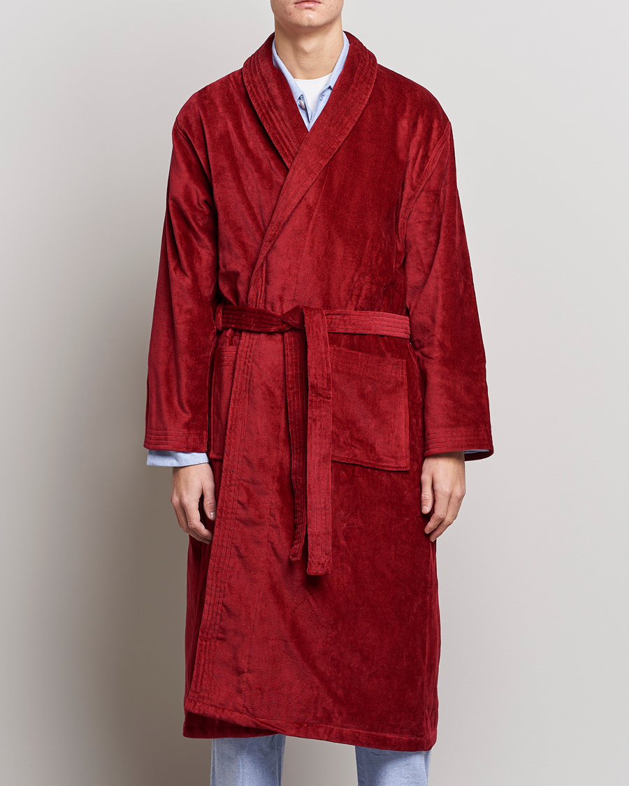 Homme | Loungewear | Derek Rose | Cotton Velour Gown Wine Red
