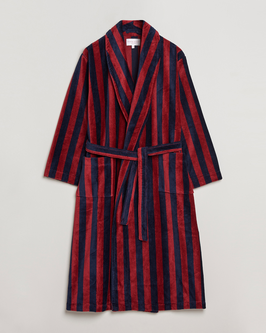 Homme | Peignoirs Et Pyjamas | Derek Rose | Cotton Velour Striped Gown Red/Blue