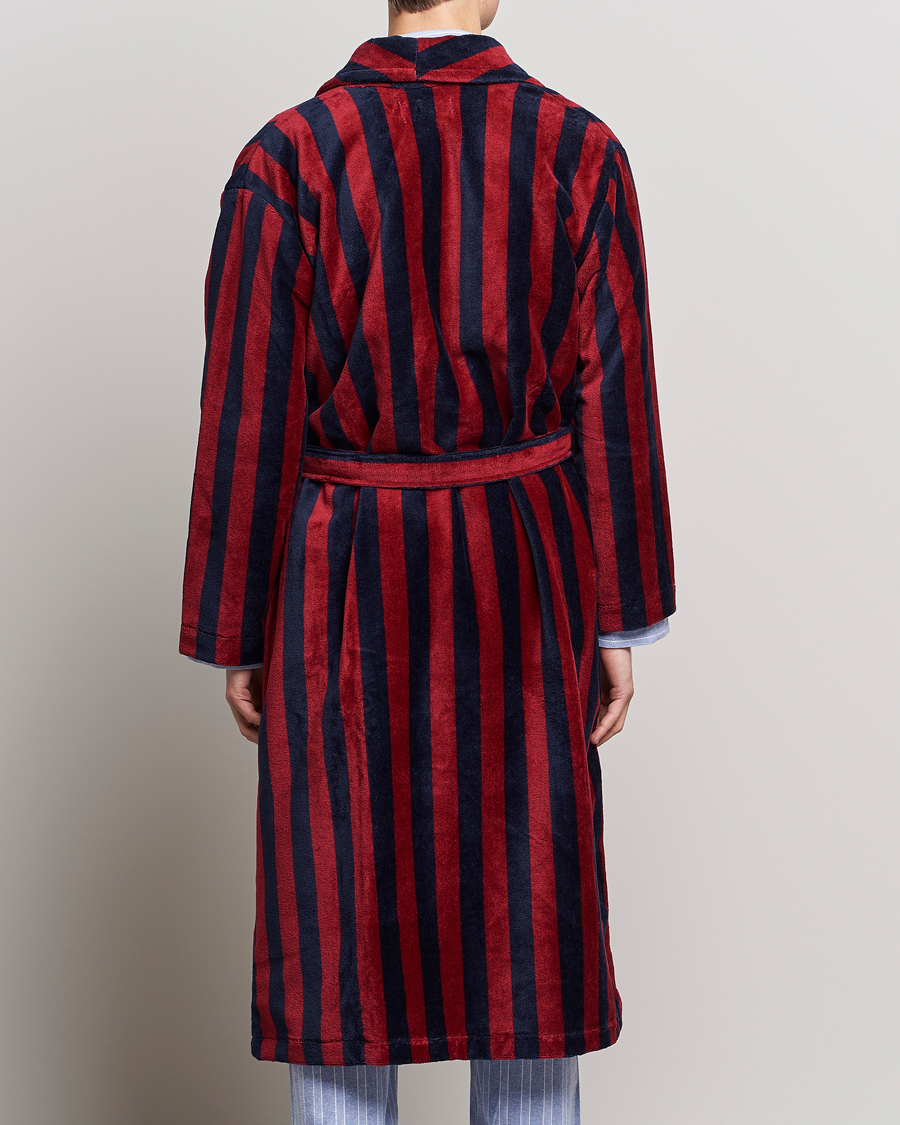 Homme | Peignoirs Et Pyjamas | Derek Rose | Cotton Velour Striped Gown Red/Blue
