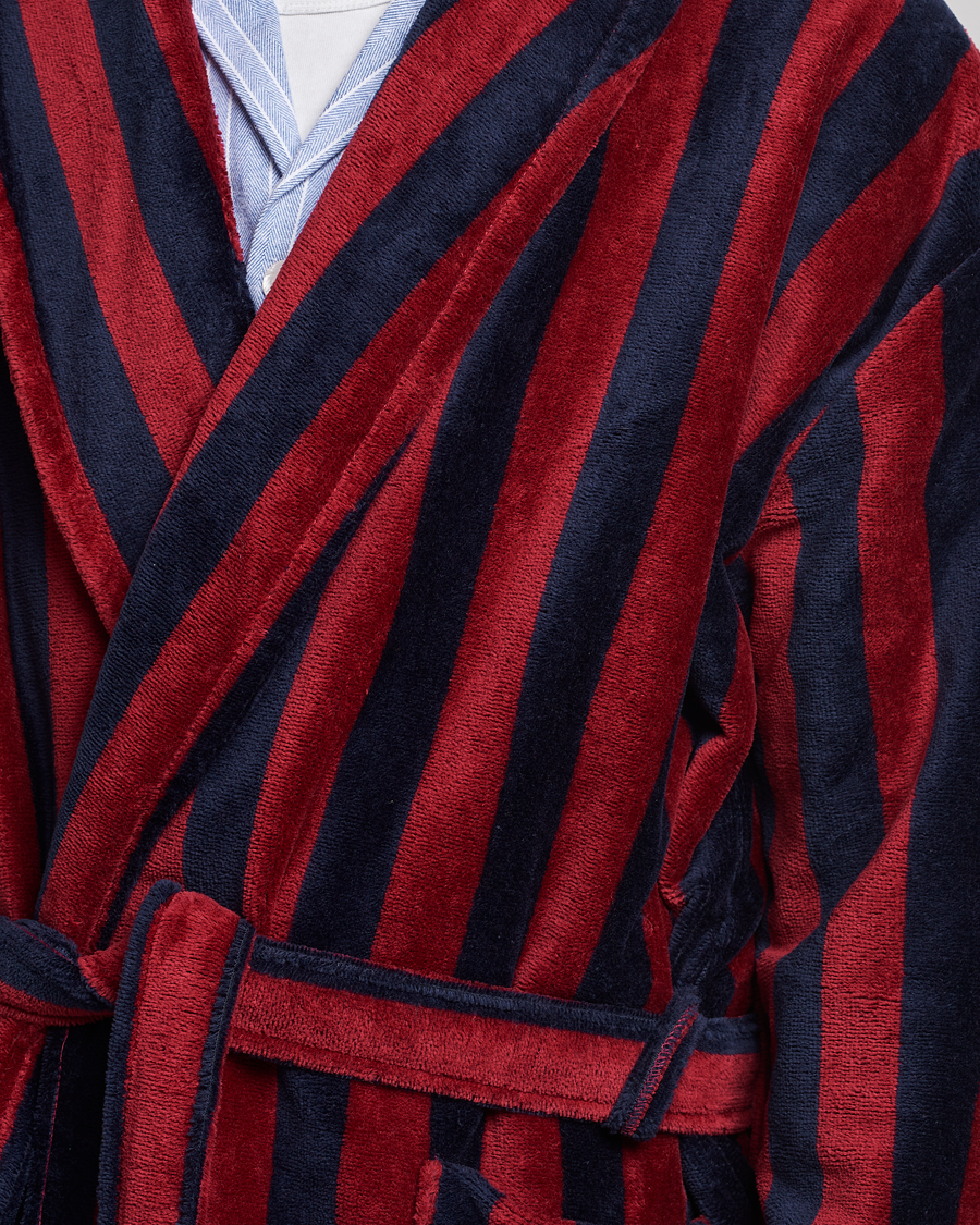 Homme | Peignoirs Et Pyjamas | Derek Rose | Cotton Velour Striped Gown Red/Blue
