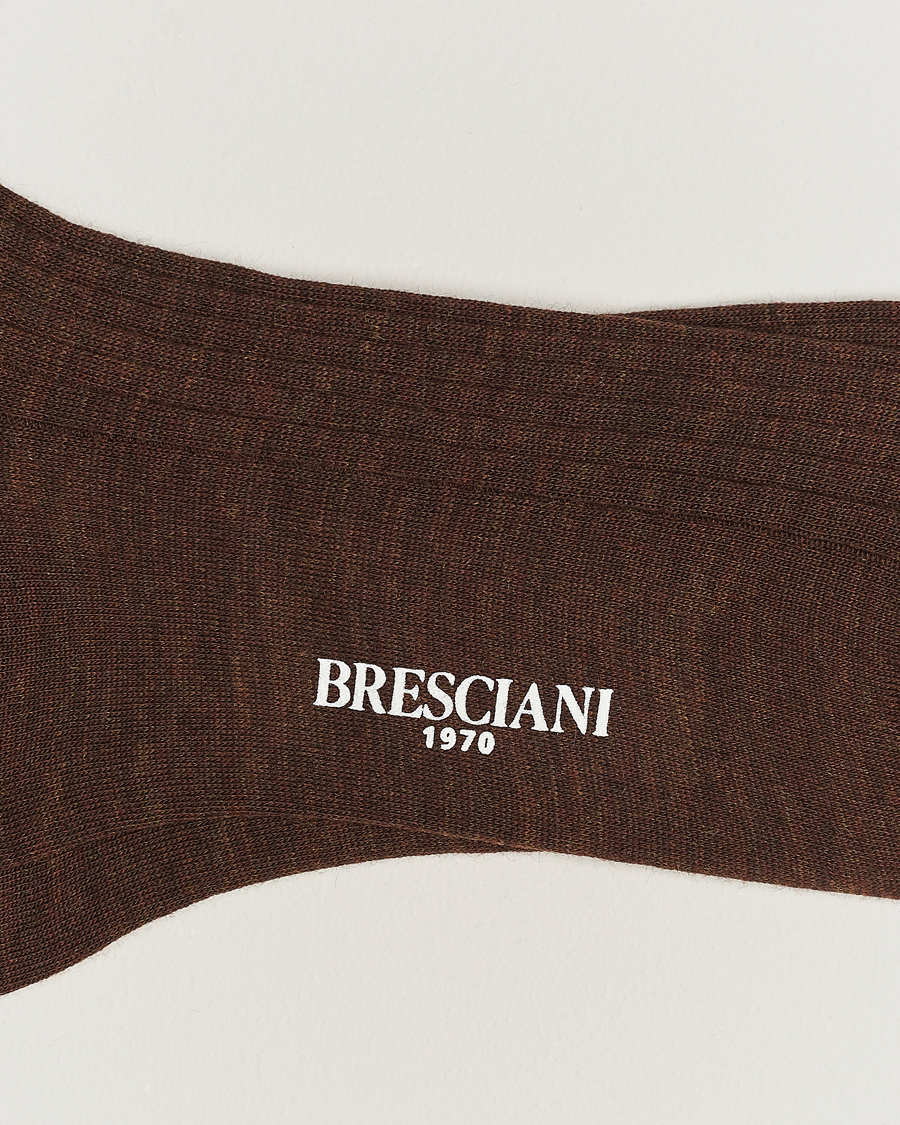 Homme | Italian Department | Bresciani | Wool/Nylon Ribbed Short Socks Brown Melange