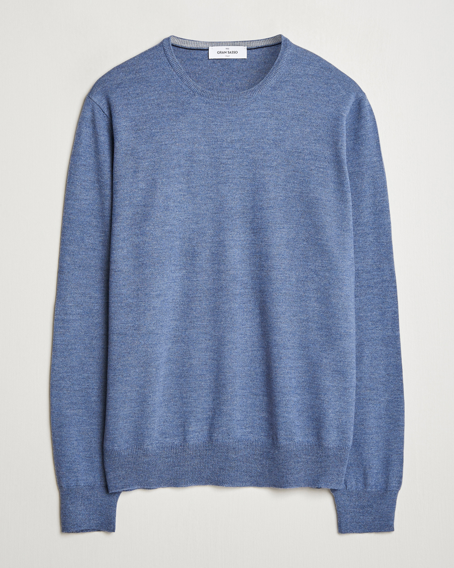 Homme | Pulls Et Tricots | Gran Sasso | Merino Fashion Fit Crew Neck Pullover Blue Melange