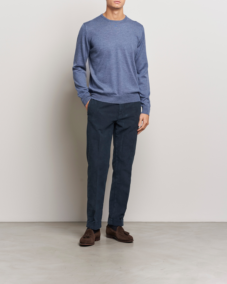 Homme | Pulls Et Tricots | Gran Sasso | Merino Fashion Fit Crew Neck Pullover Blue Melange