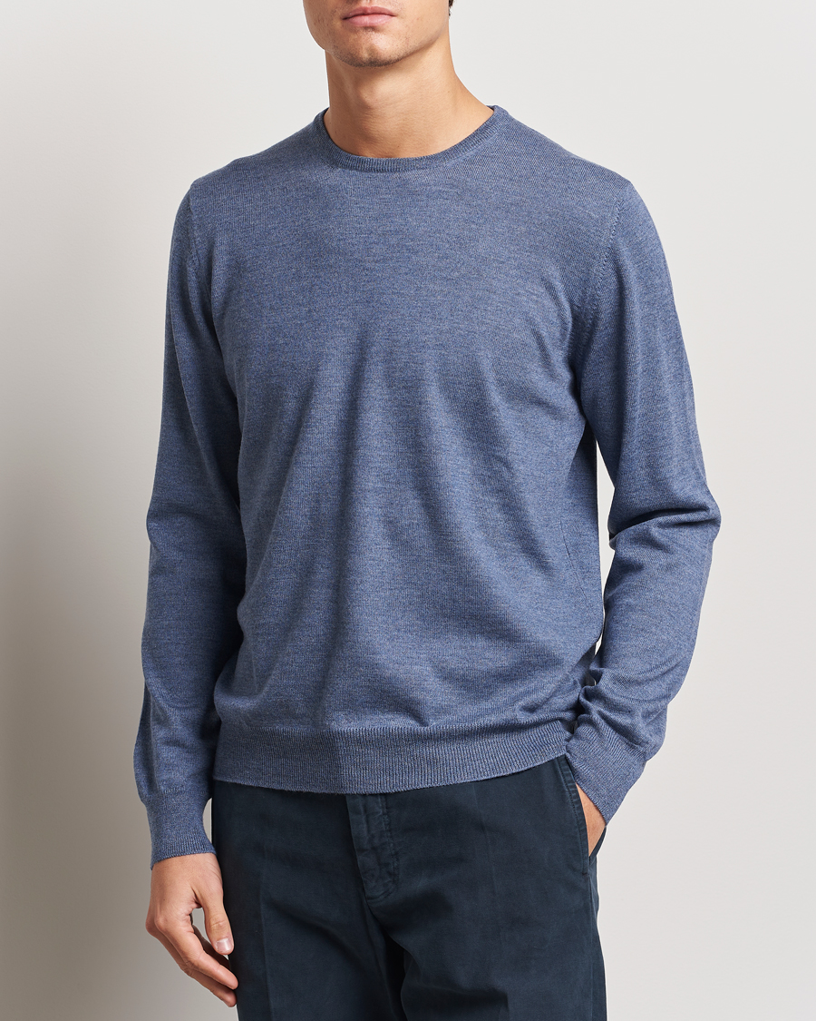 Homme | Pulls Et Tricots | Gran Sasso | Merino Fashion Fit Crew Neck Pullover Blue Melange
