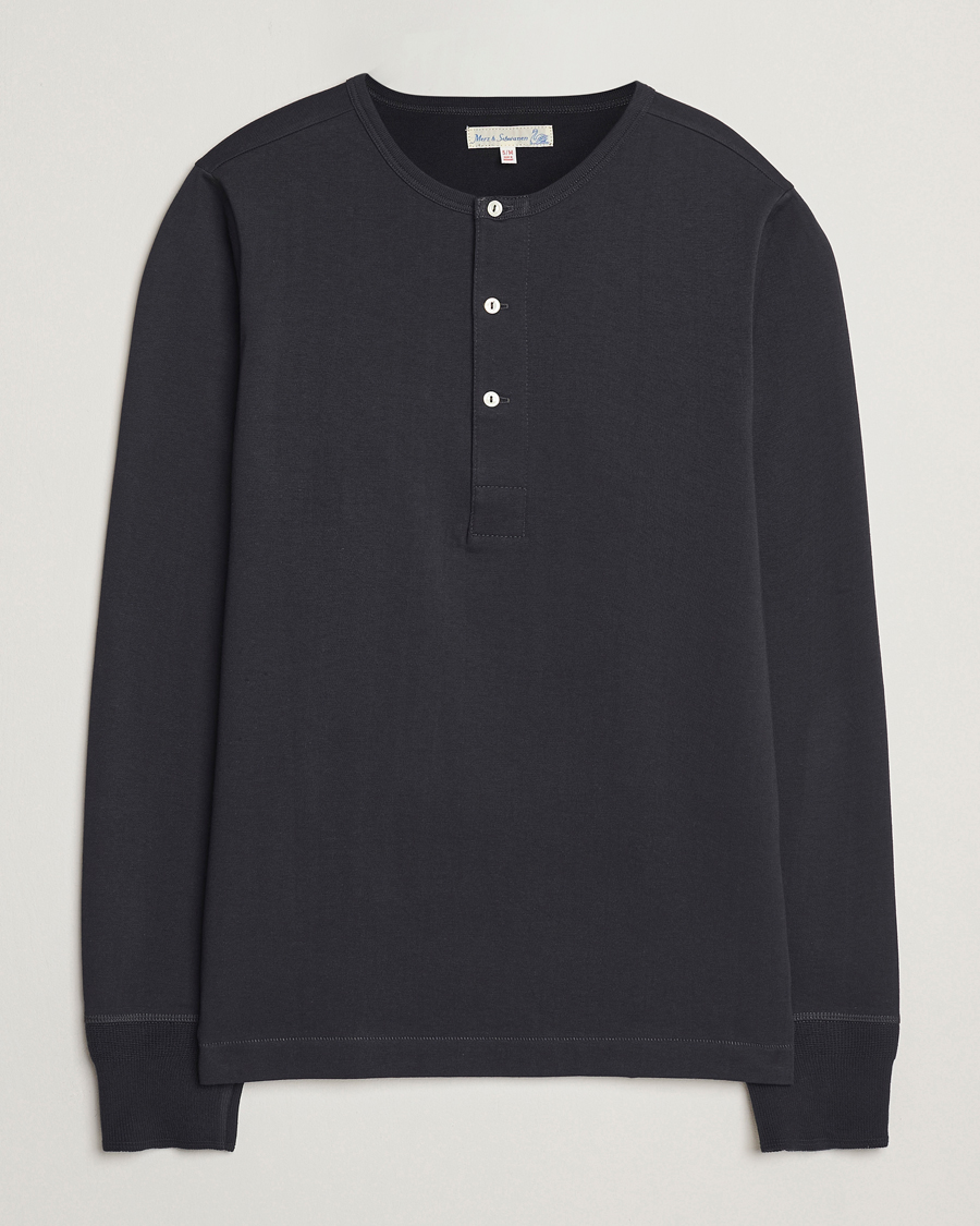 Homme | Pulls Et Tricots | Merz b. Schwanen | Classic Organic Cotton Henley Sweater Charcoal