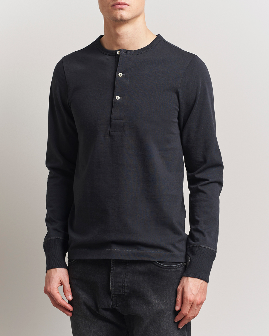 Homme | Pulls Et Tricots | Merz b. Schwanen | Classic Organic Cotton Henley Sweater Charcoal