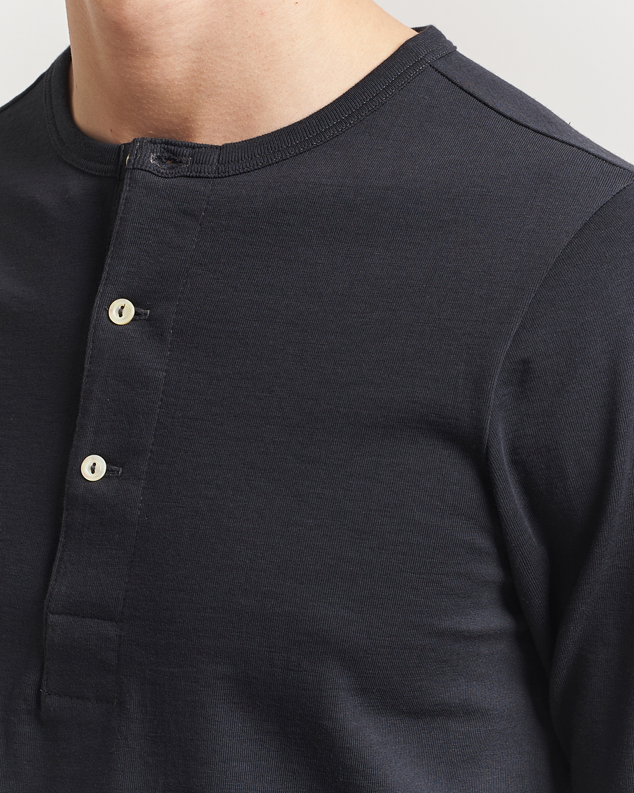 Homme | Pulls Et Tricots | Merz b. Schwanen | Classic Organic Cotton Henley Sweater Charcoal