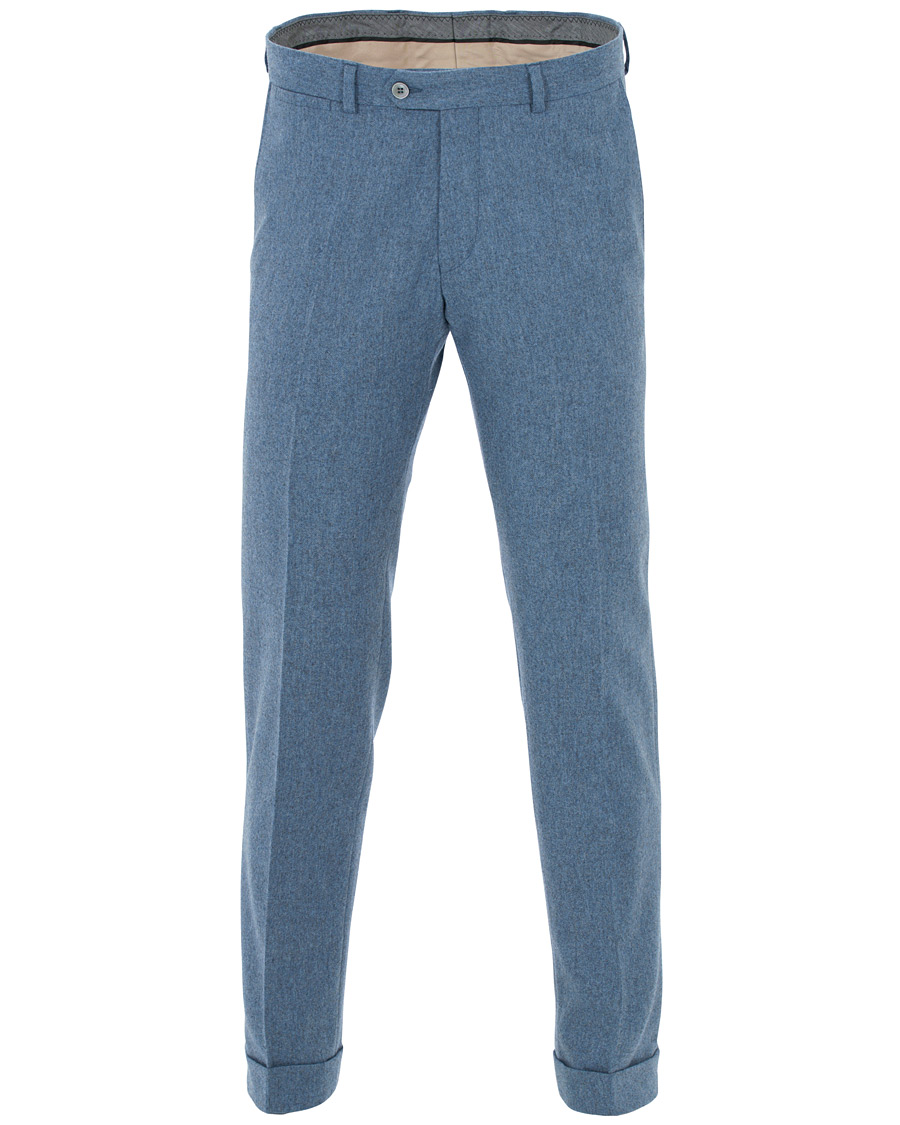 Homme | Pantalons | Oscar Jacobson | Dean Turn Up Flannel Trousers Light Blue