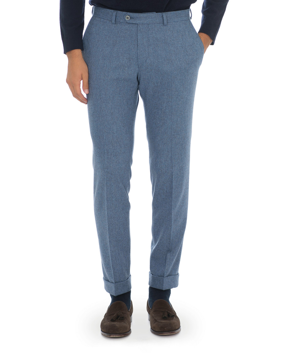 Homme | Pantalons | Oscar Jacobson | Dean Turn Up Flannel Trousers Light Blue