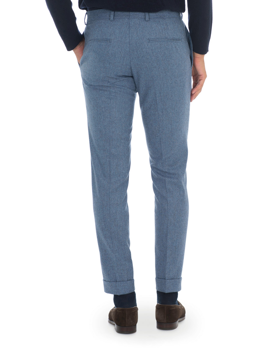 Homme | Pantalons | Oscar Jacobson | Dean Turn Up Flannel Trousers Light Blue