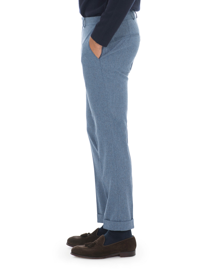 Homme | Pantalons | Oscar Jacobson | Dean Turn Up Flannel Trousers Light Blue