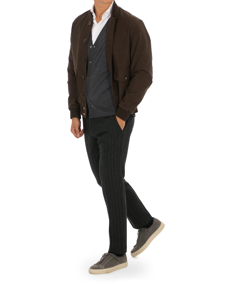 Homme | Pantalons | Oscar Jacobson | Nilo Chalkstripe Side Adjuster Trousers Dark Grey