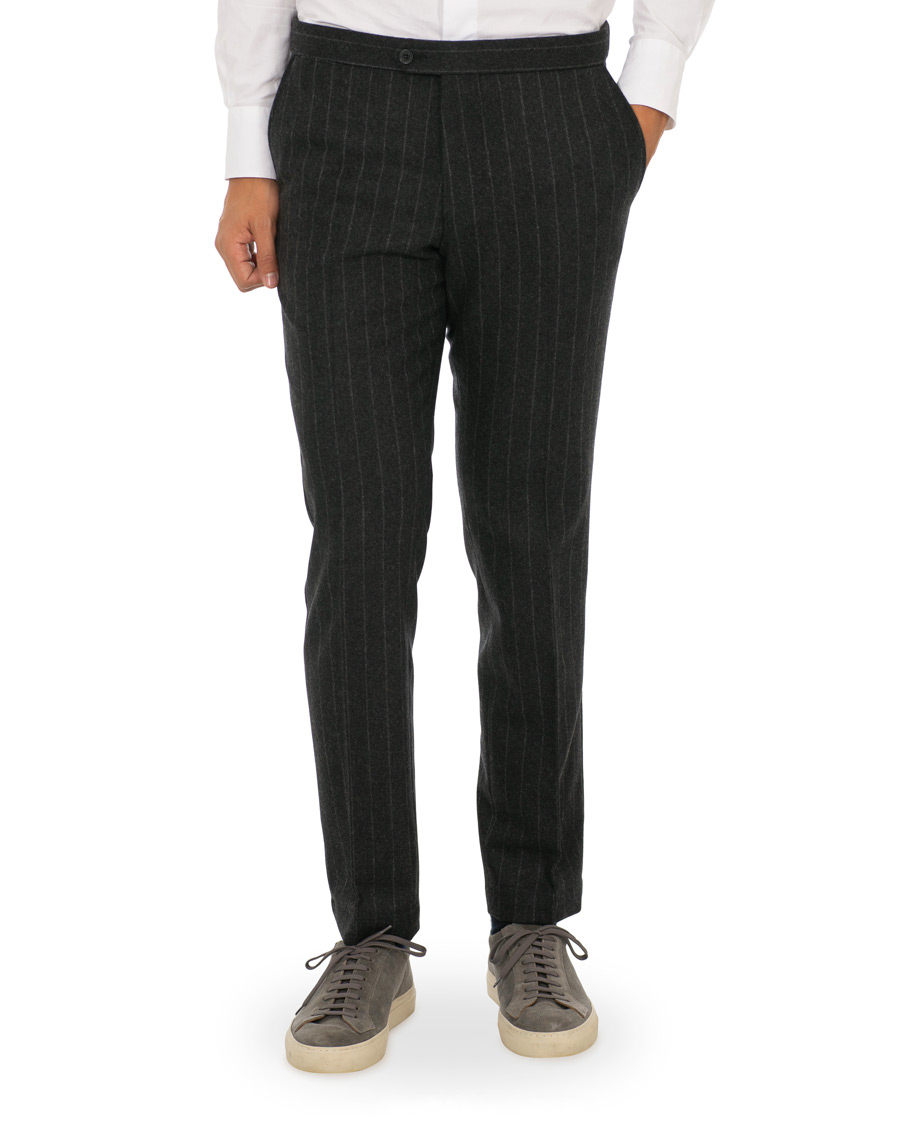 Homme | Pantalons | Oscar Jacobson | Nilo Chalkstripe Side Adjuster Trousers Dark Grey