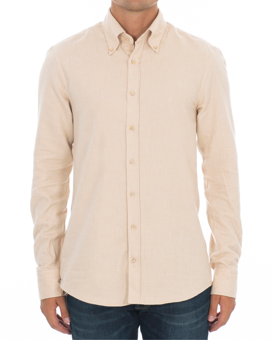 Homme | Chemises | Stenströms | Slimline Flannel Shirt Beige