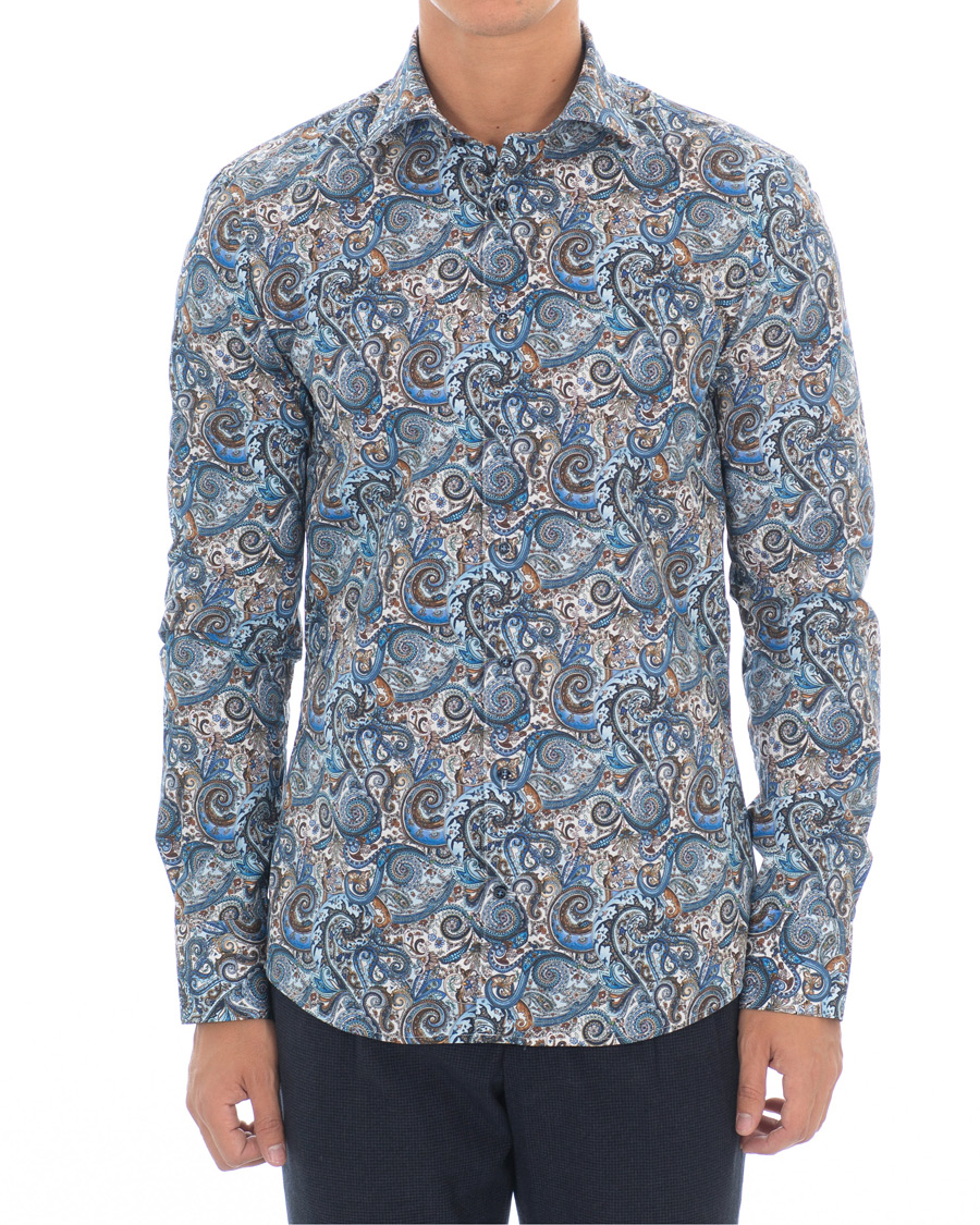 Homme | Chemises | Stenströms | Slimline Printed Paisley Shirt White/Blue