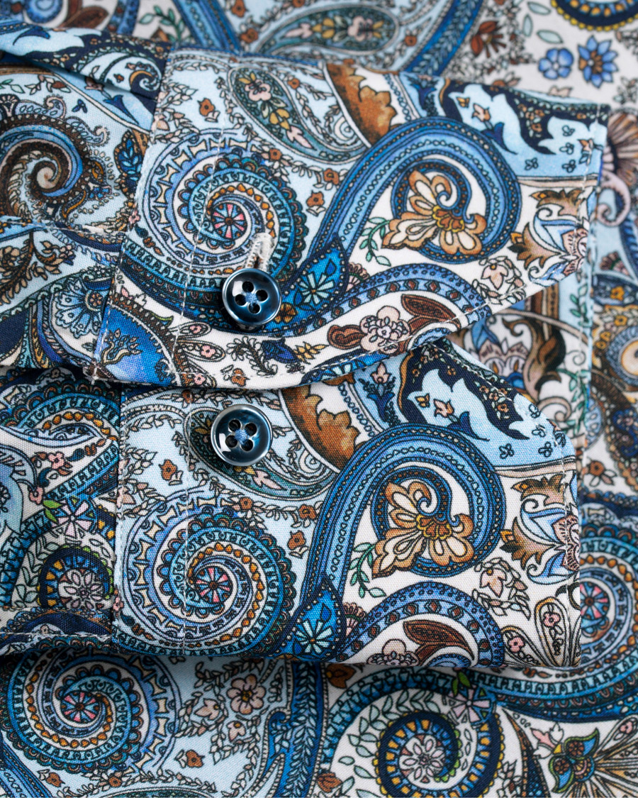 Homme | Chemises | Stenströms | Slimline Printed Paisley Shirt White/Blue