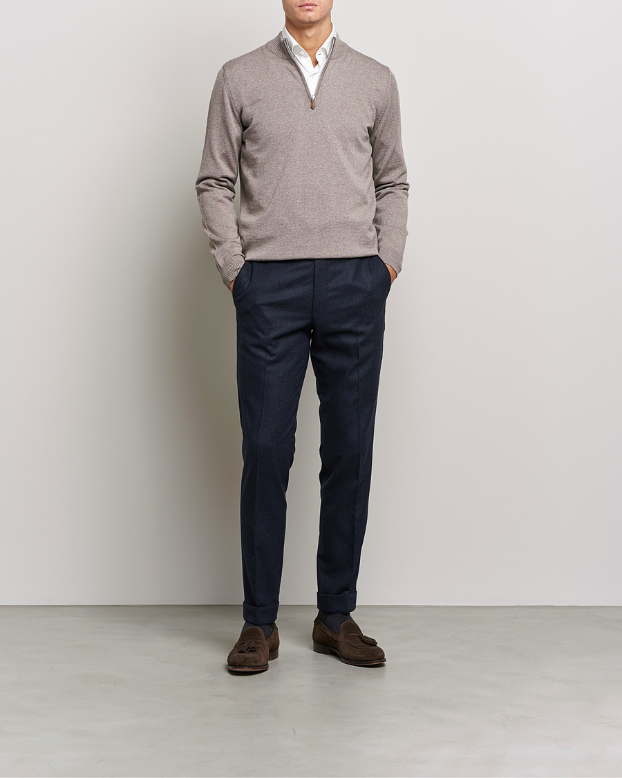 Homme | Pulls Et Tricots | Stenströms | Merino Half Zip Mud Brown