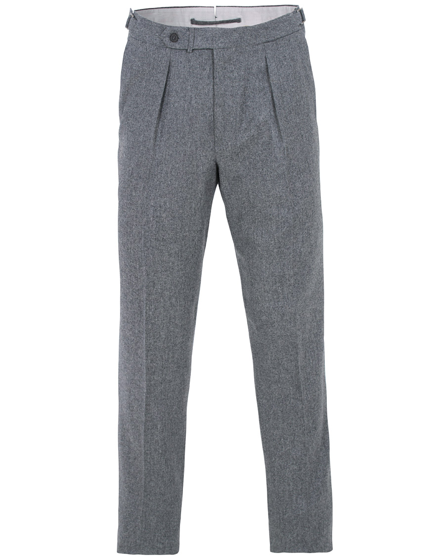 Homme | Pantalons | Berg&Berg | Arnold Pleated Side Adjuster Flanell Trousers Mid Grey