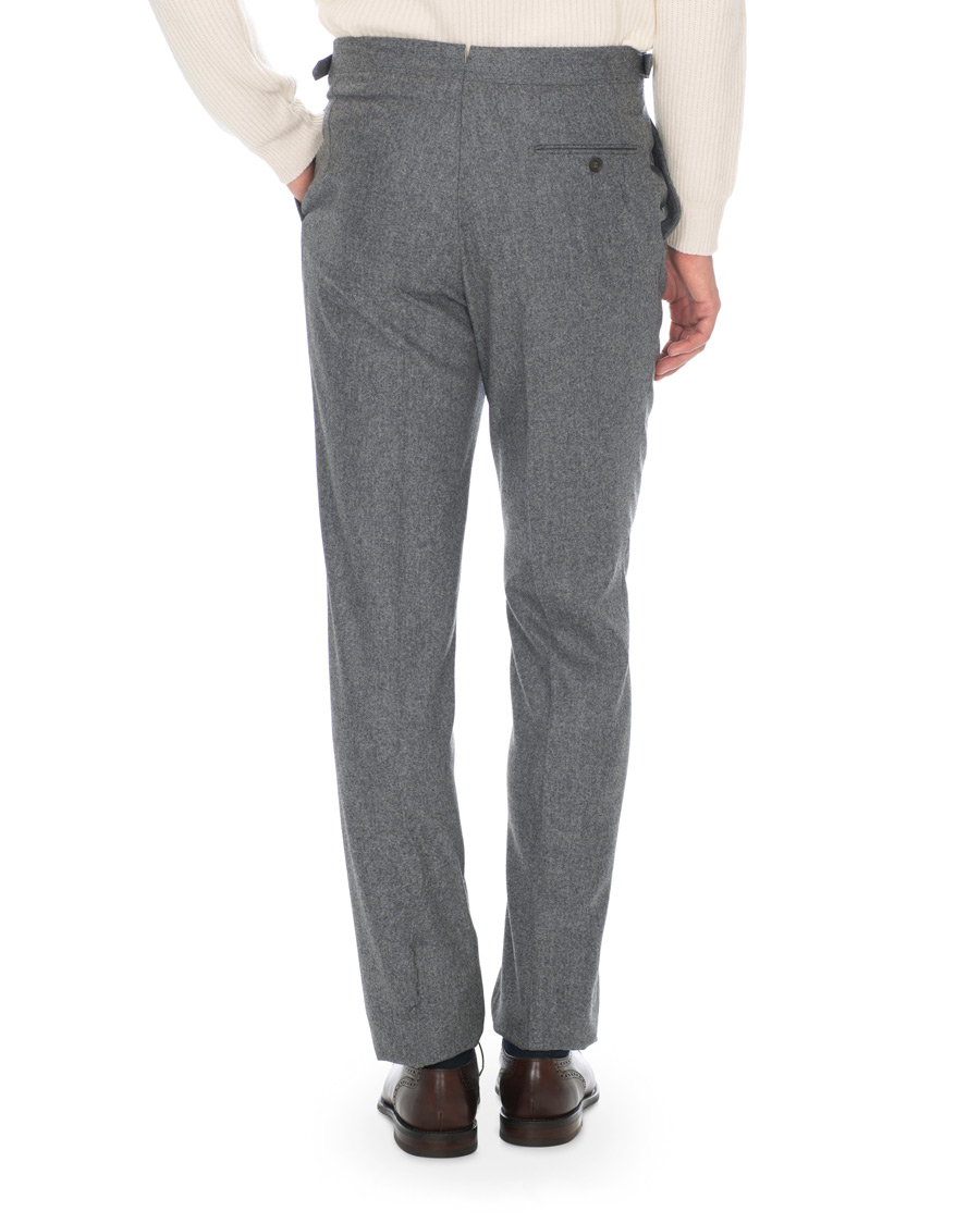 Homme | Pantalons | Berg&Berg | Arnold Pleated Side Adjuster Flanell Trousers Mid Grey