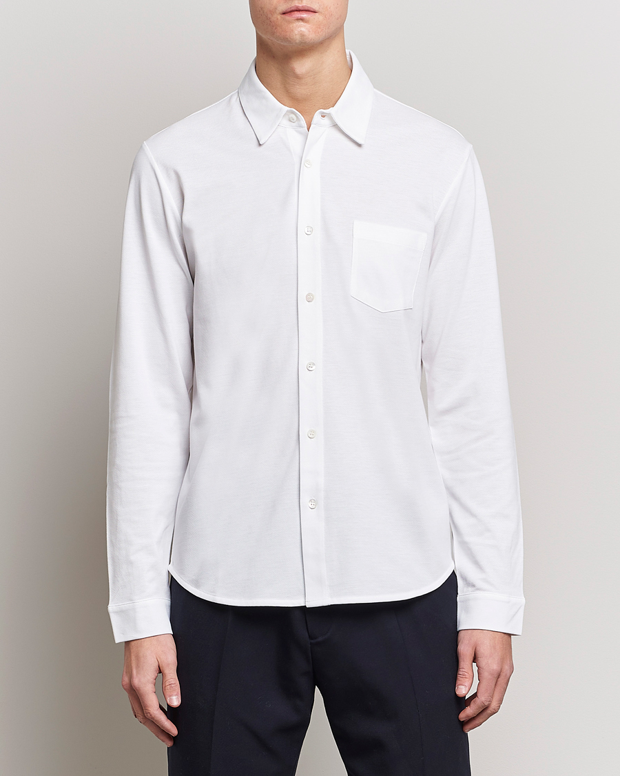 Homme | Polos | Sunspel | Long Sleeve Pique Shirt White