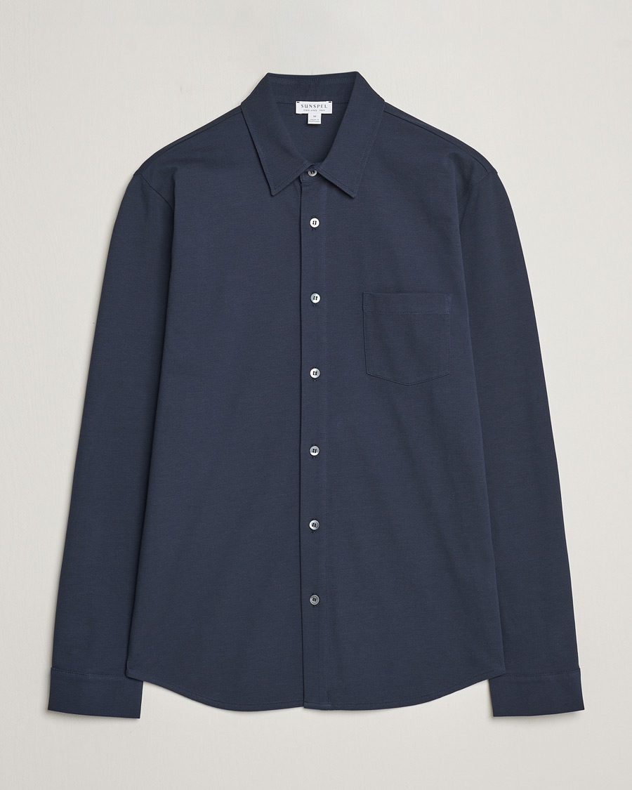 Homme | Chemises | Sunspel | Long Sleeve Button Down Pique Shirt Navy