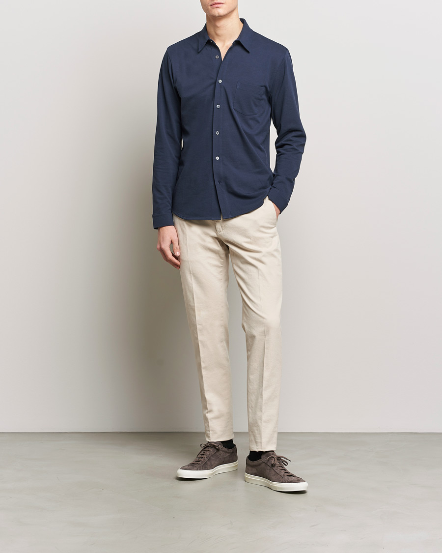 Homme | Chemises | Sunspel | Long Sleeve Button Down Pique Shirt Navy