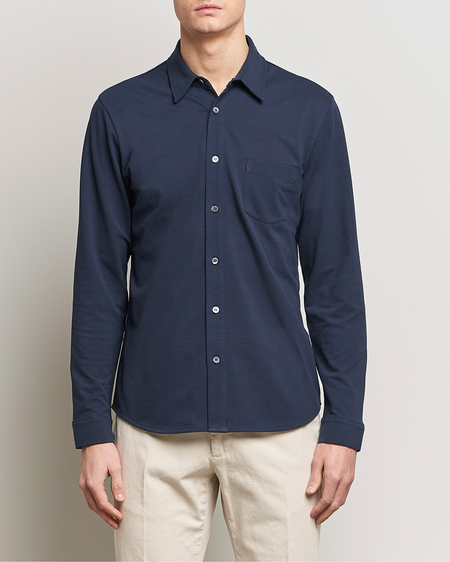 Homme | Chemises | Sunspel | Long Sleeve Button Down Pique Shirt Navy