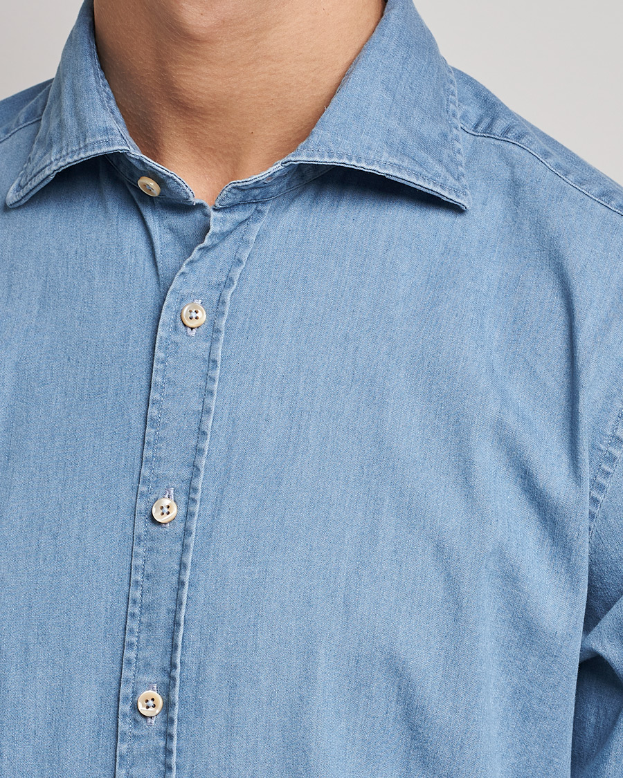 Homme | Chemises | Stenströms | Fitted Body Garment Washed Shirt Light Denim