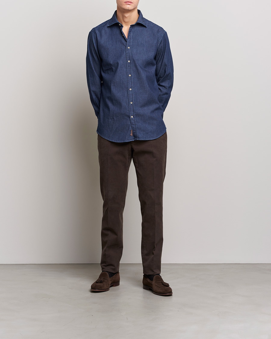 Homme | Chemises | Stenströms | Fitted Body Garment Washed Shirt Dark Denim