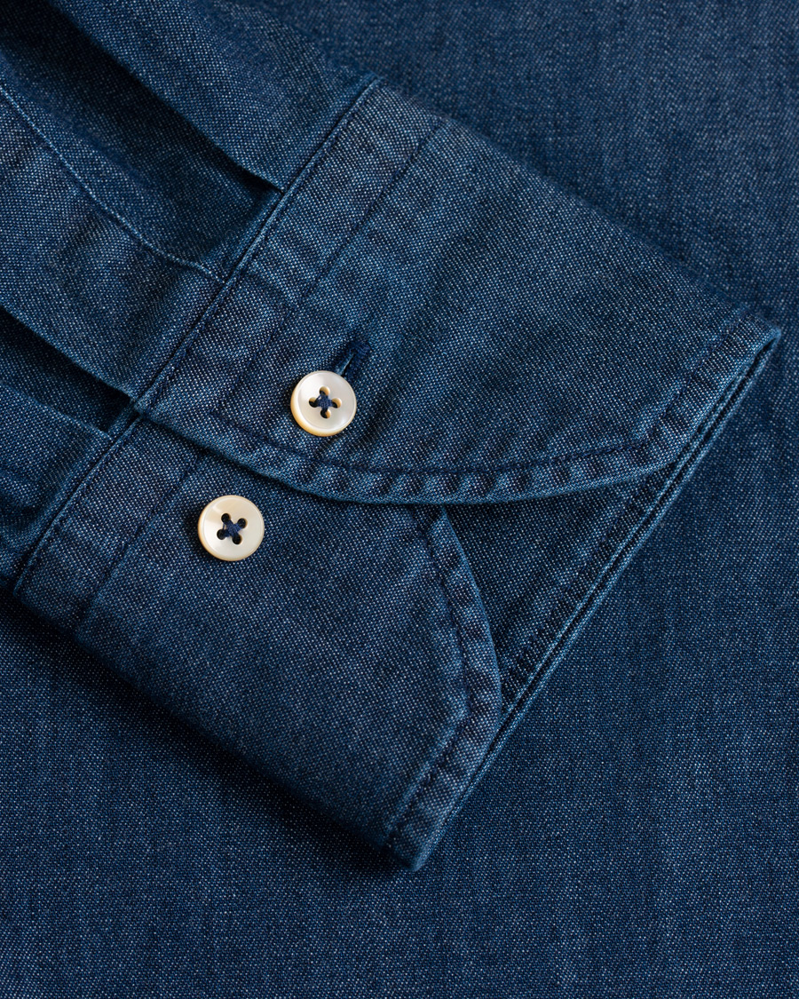 Homme | Chemises | Stenströms | Fitted Body Garment Washed Shirt Dark Denim