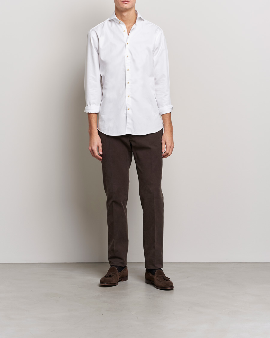 Homme | Chemises | Stenströms | Fitted Body Washed Cotton Plain Shirt White