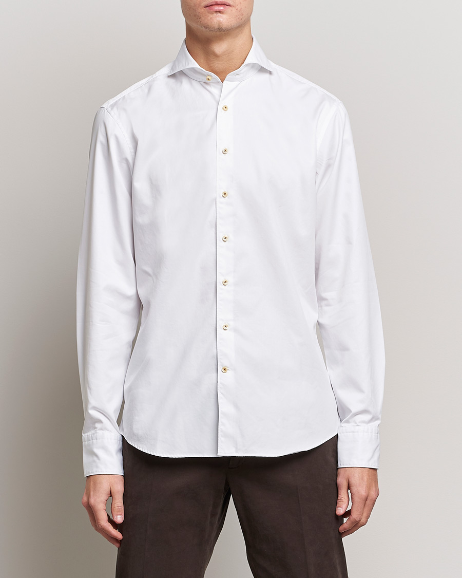 Homme | Chemises Décontractées | Stenströms | Fitted Body Washed Cotton Plain Shirt White