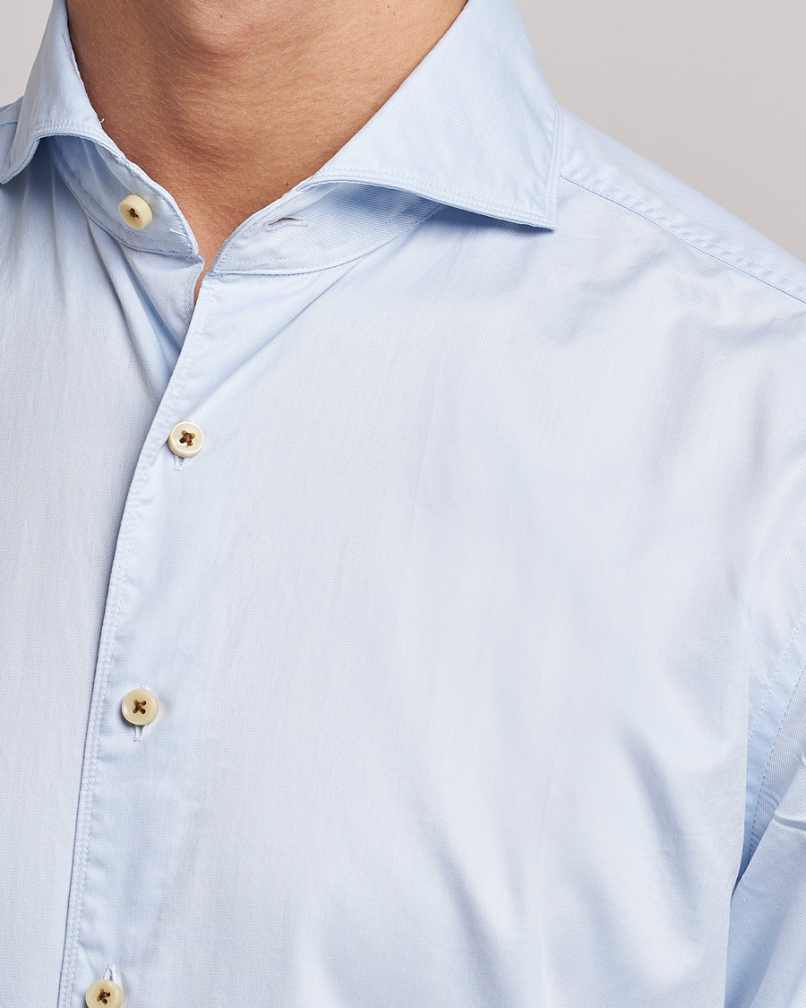 Homme | Chemises | Stenströms | Fitted Body Washed Cotton Plain Shirt Light Blue