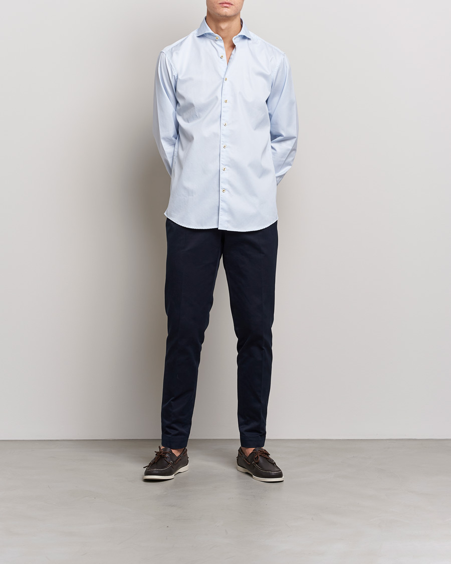 Homme | Chemises | Stenströms | Fitted Body Pinstriped Casual Shirt Light Blue