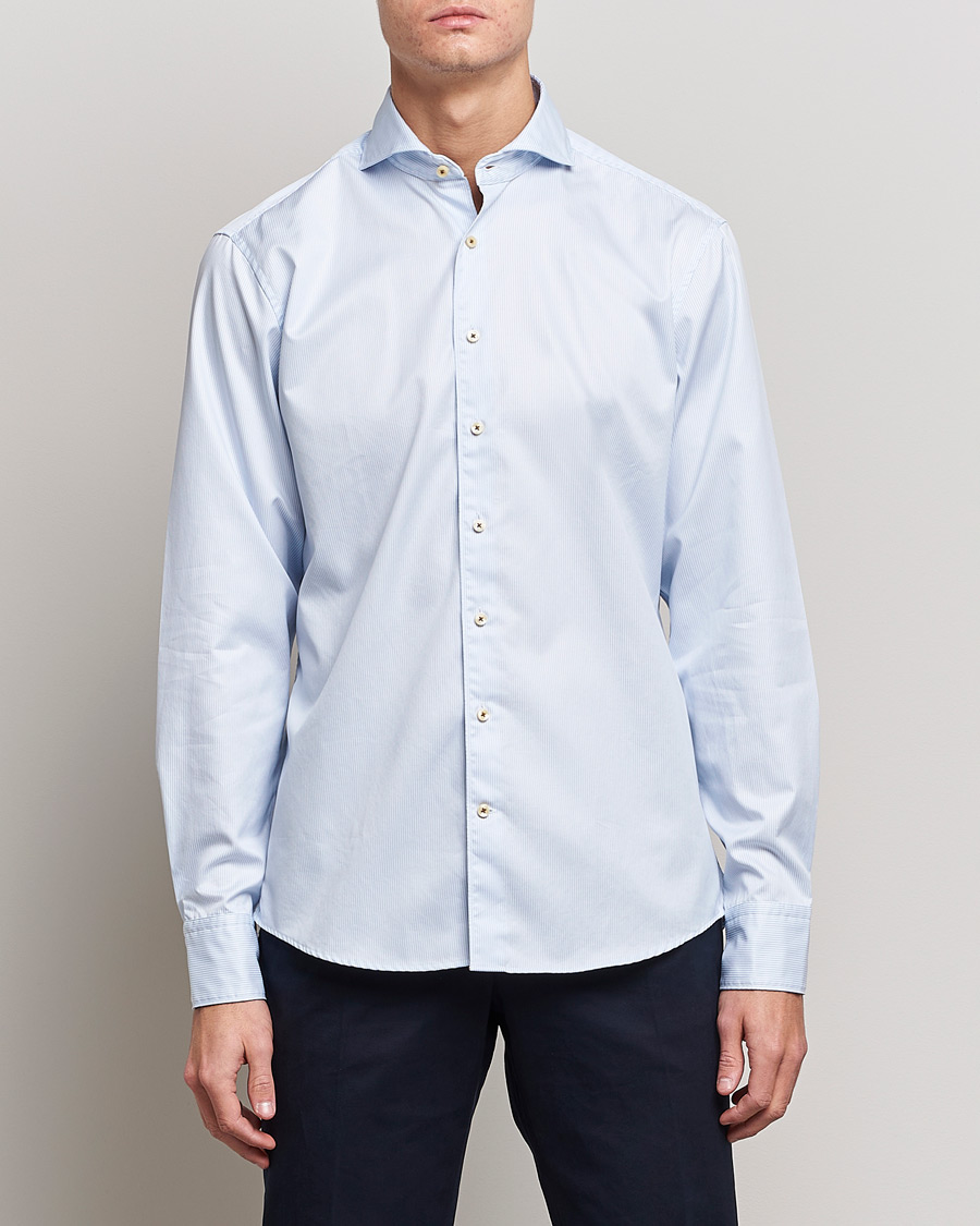 Homme | Chemises Décontractées | Stenströms | Fitted Body Pinstriped Casual Shirt Light Blue