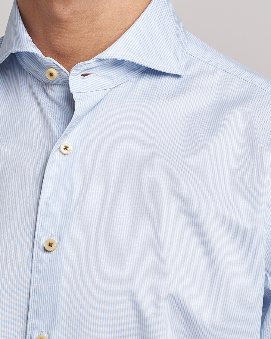 Homme | Chemises | Stenströms | Fitted Body Pinstriped Casual Shirt Light Blue