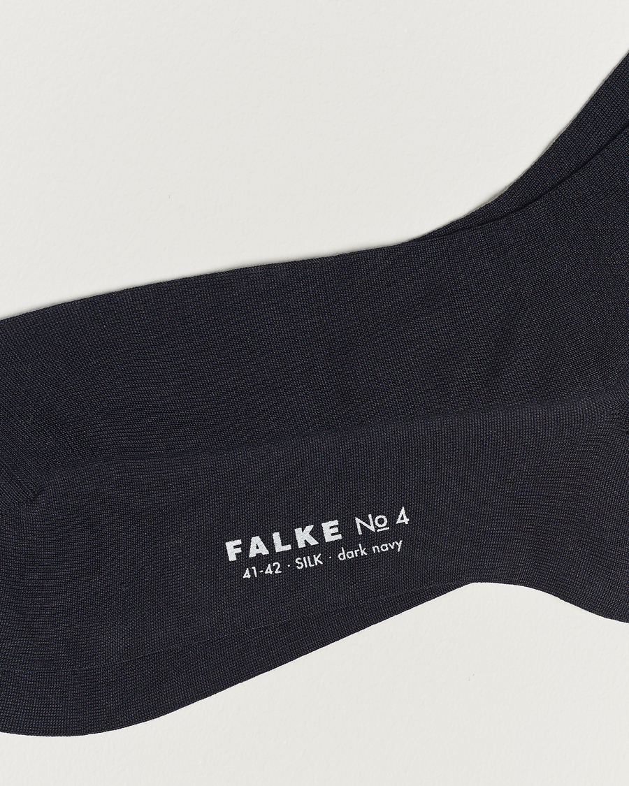 Homme | Chaussettes Hautes | Falke | No. 4 Pure Silk Socks Dark Navy