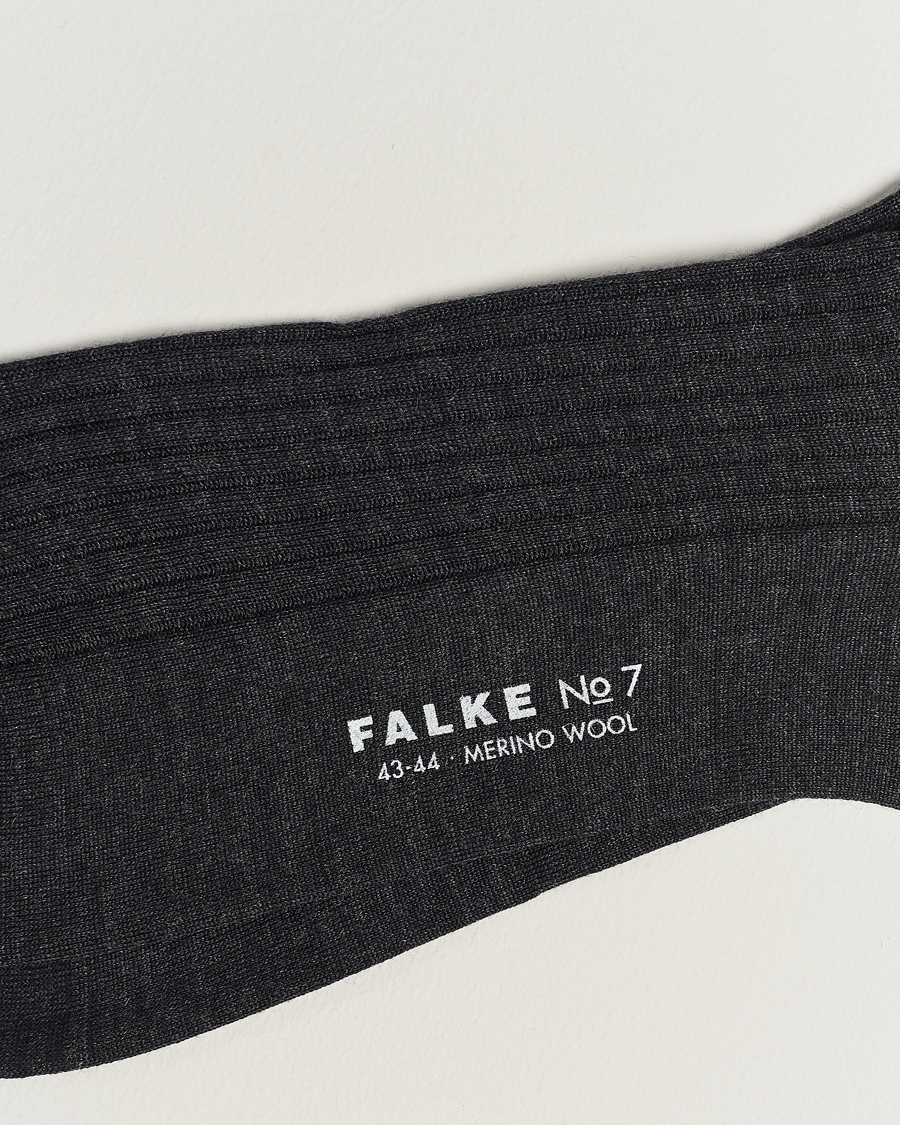Homme |  | Falke | No. 7 Finest Merino Ribbed Socks Anthracite Melange