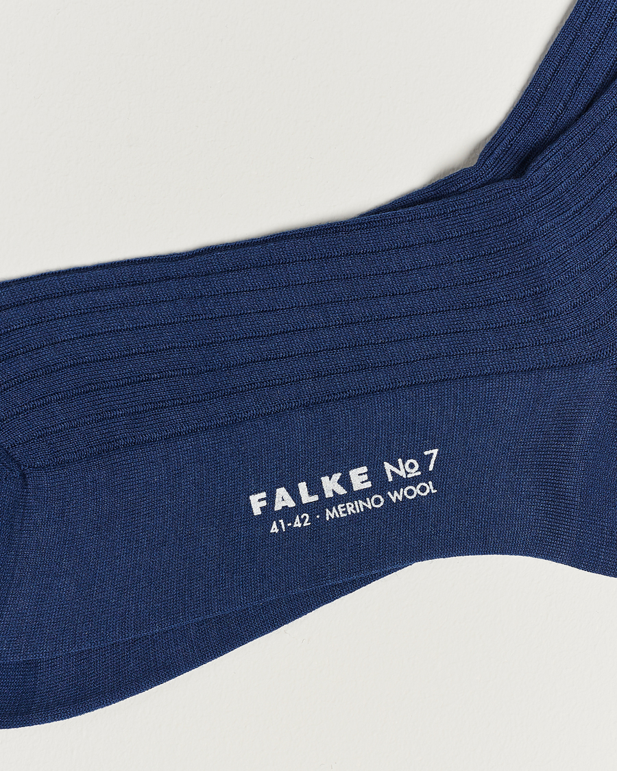 Homme |  | Falke | No. 7 Finest Merino Ribbed Socks Royal Blue