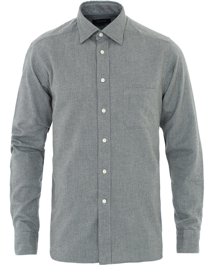 Homme | Chemises | Eton | Slim Fit Flannel Button Under Shirt Light Grey